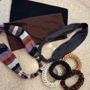 Colorful Headbands and Beaded Ponytail Holder Set